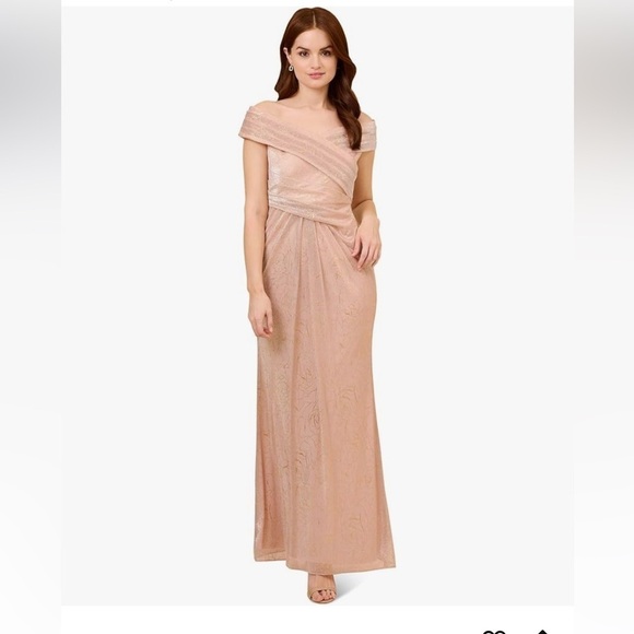 Adrianna Papell Off-The-Shoulder Metallic Stencil - Picture 1 of 16